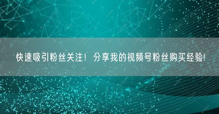 快速吸引粉丝关注!分享我的视频号粉丝购买经验!